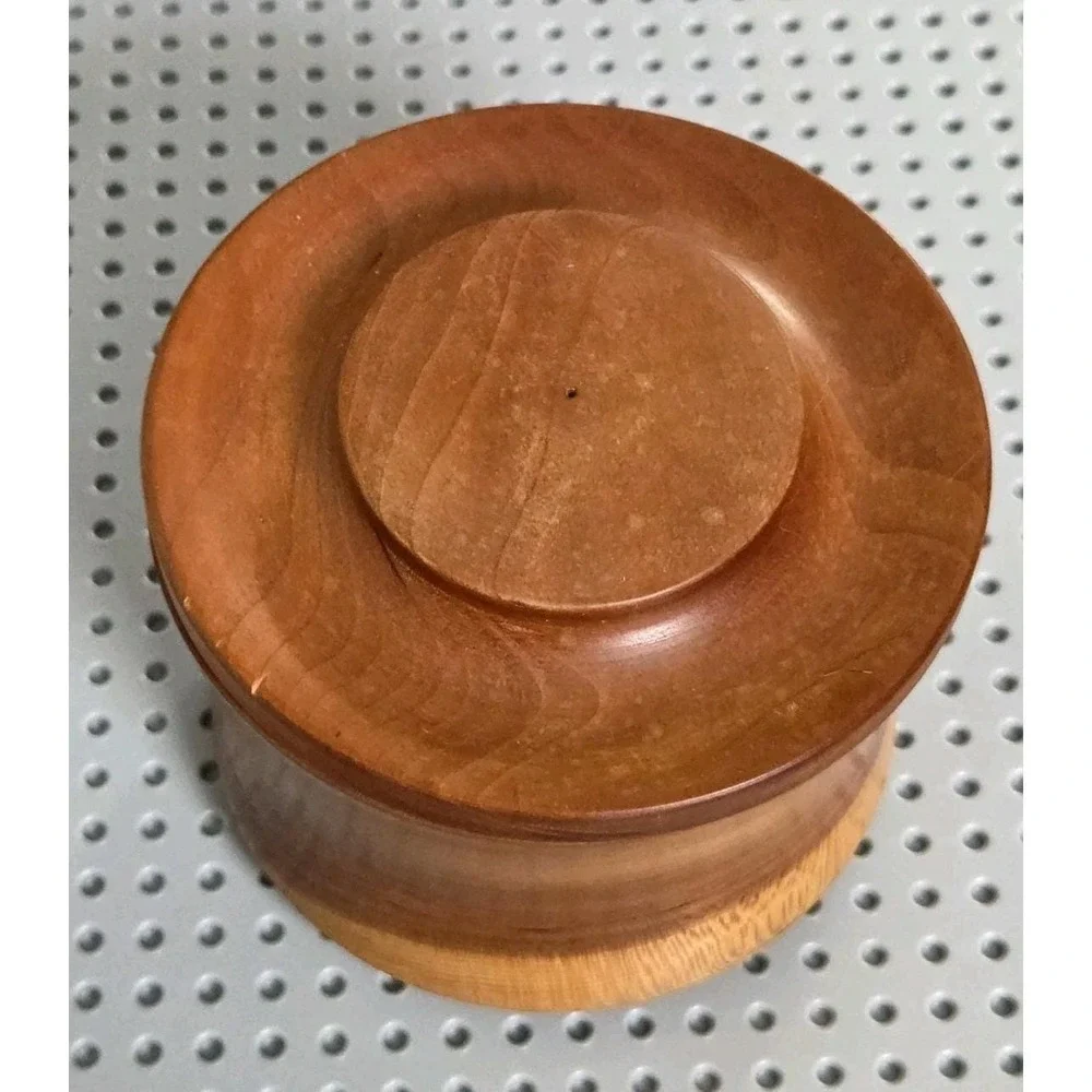 Vintage Black‎ Cherry Wood Round Trinket Stash Spice Box Container with Lid